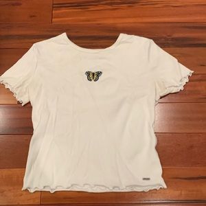 Womens small hollister crop top with butterfly design.